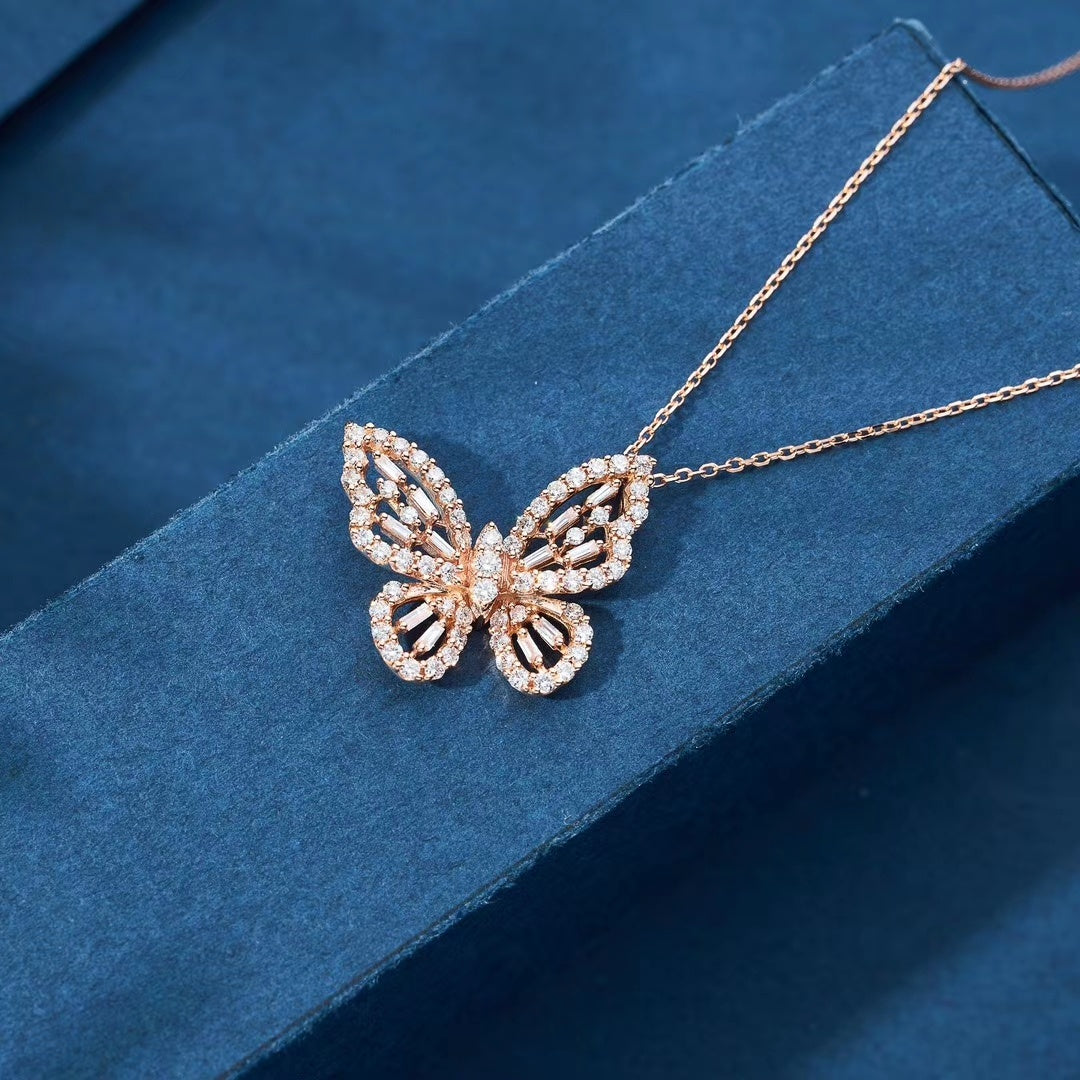 Exquisite Hollowed-Out Butterfly Pendant Jewelry - White Diamond Pendant