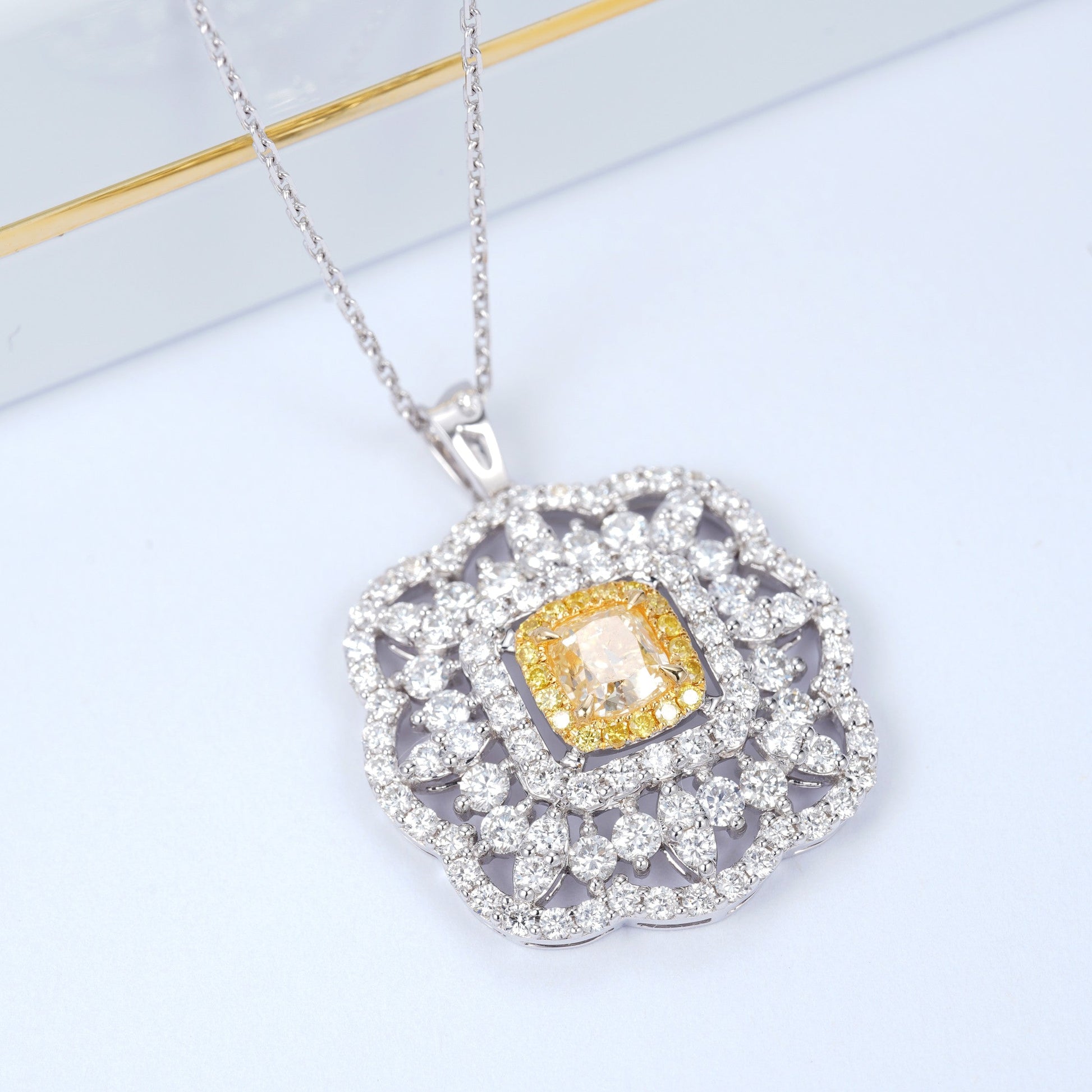 Exquisite Hollowed-out Yellow Diamond Cushion Pendant Jewelry - Yellow Diamond Pendant