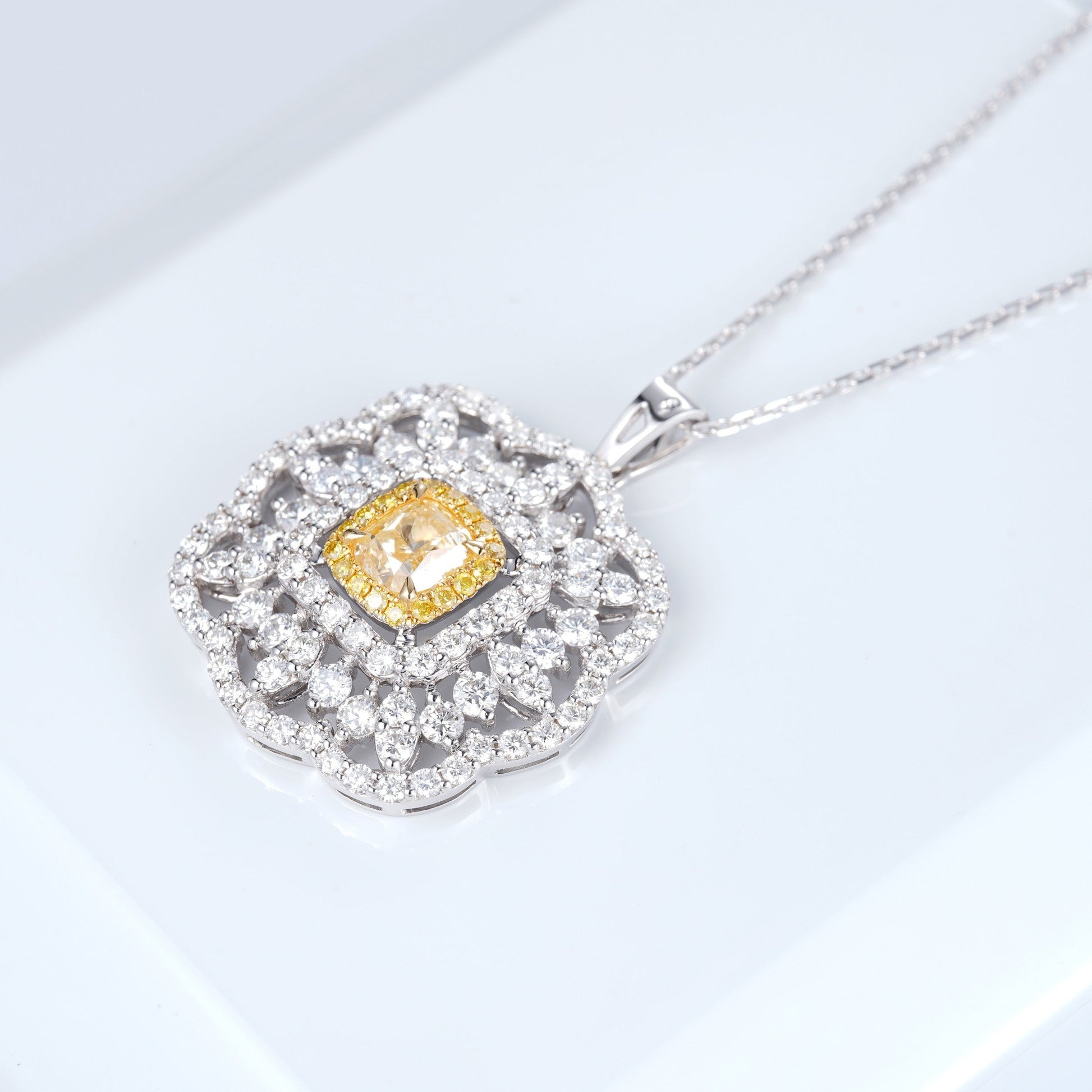 Exquisite Hollowed-out Yellow Diamond Cushion Pendant Jewelry - Yellow Diamond Pendant