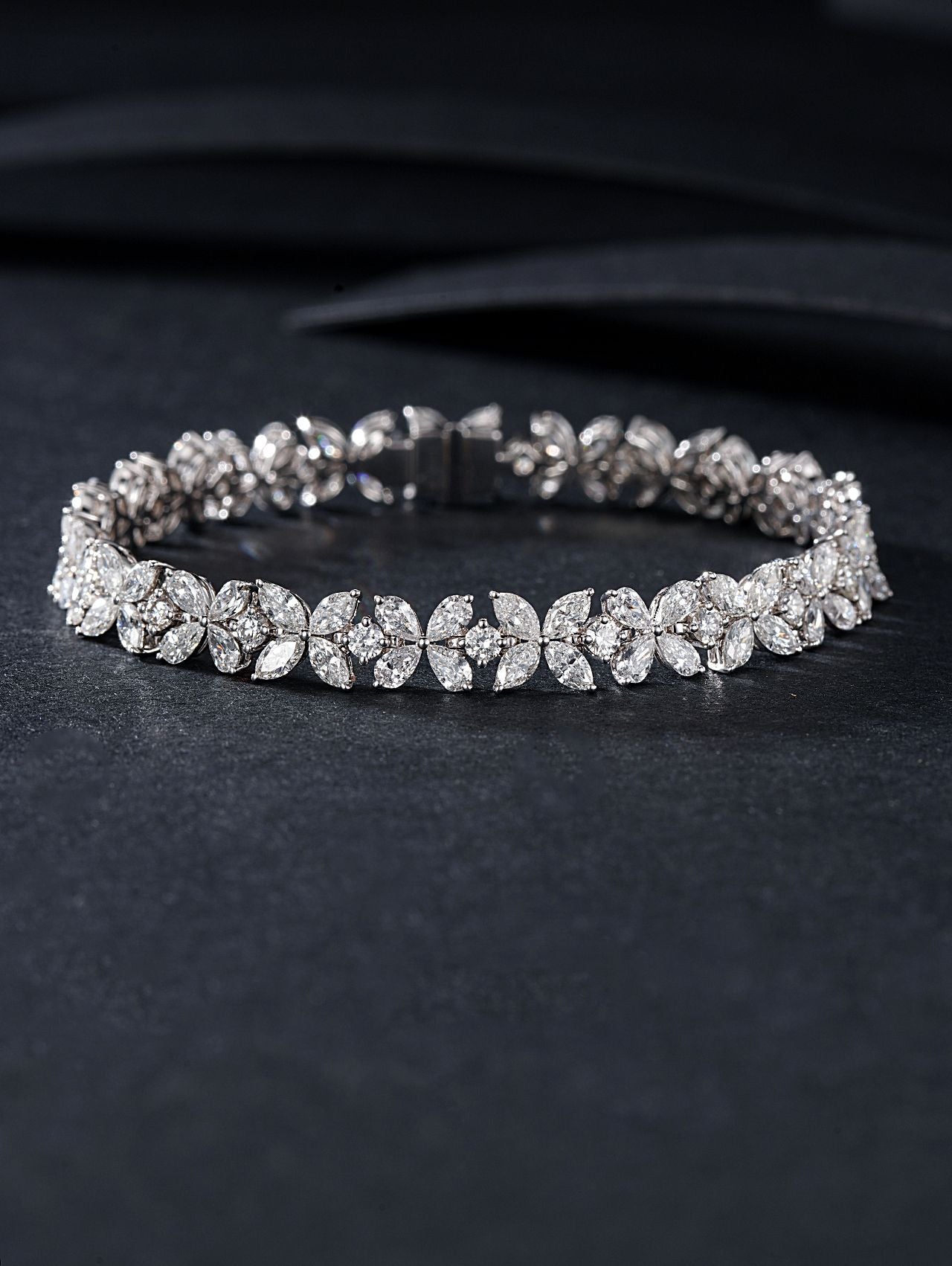 Exquisite Marquise and Teardrop Four-Leaf Clover Bracelet - Fine Jewelry - White Diamond Bracelet