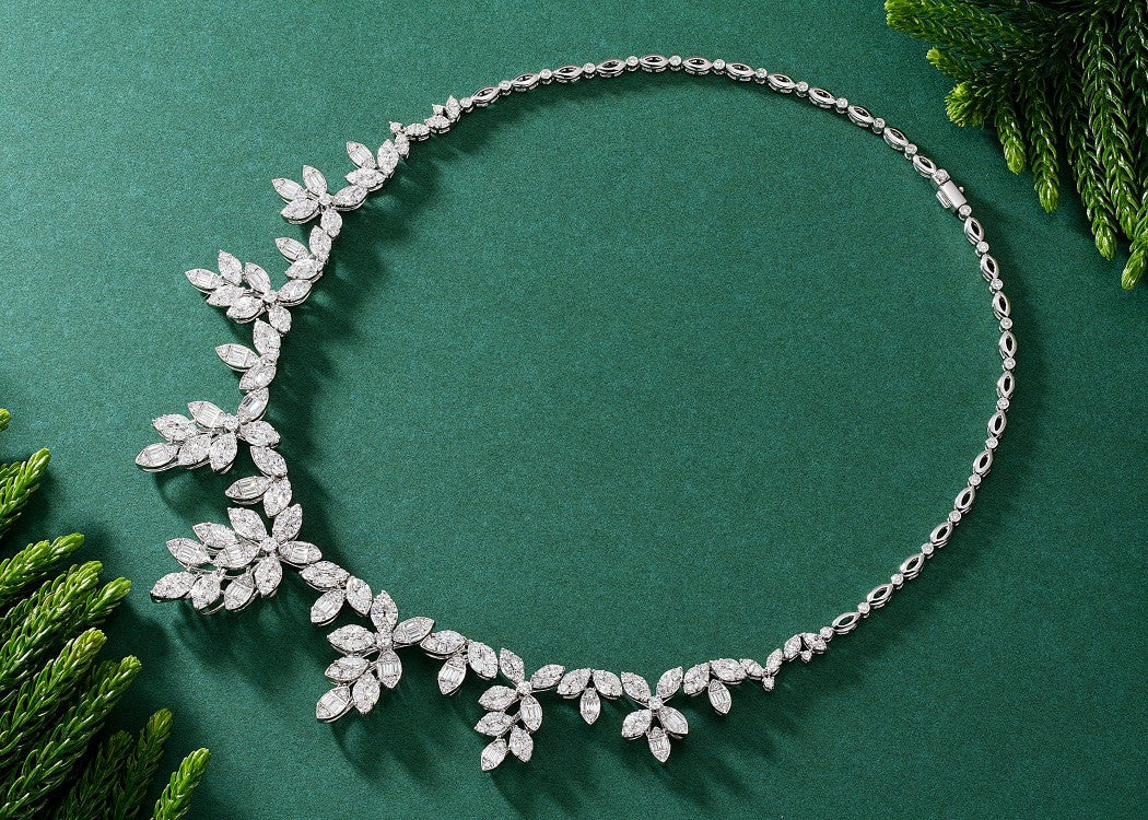 Exquisite Marquise-Cut Leaf Pendant Set - Fine Jewelry - White Diamond Necklace