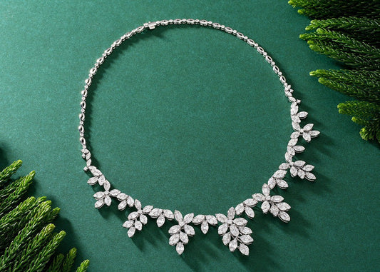 Exquisite Marquise-Cut Leaf Pendant Set - Fine Jewelry - White Diamond Necklace