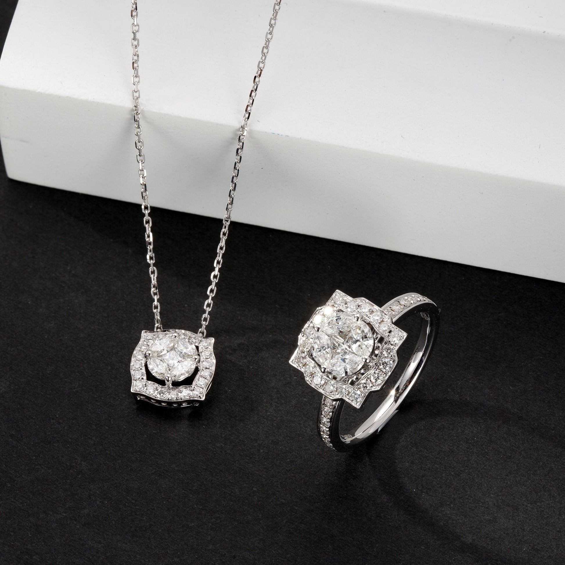 Exquisite Marquise Princess Cut Jewelry Set – A Sparkling Choice - White Diamond Pendant