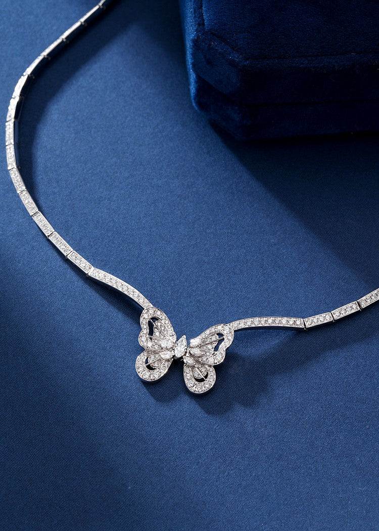 Exquisite Openwork Butterfly Pendant Set - Luxury Jewelry - White Diamond Necklace