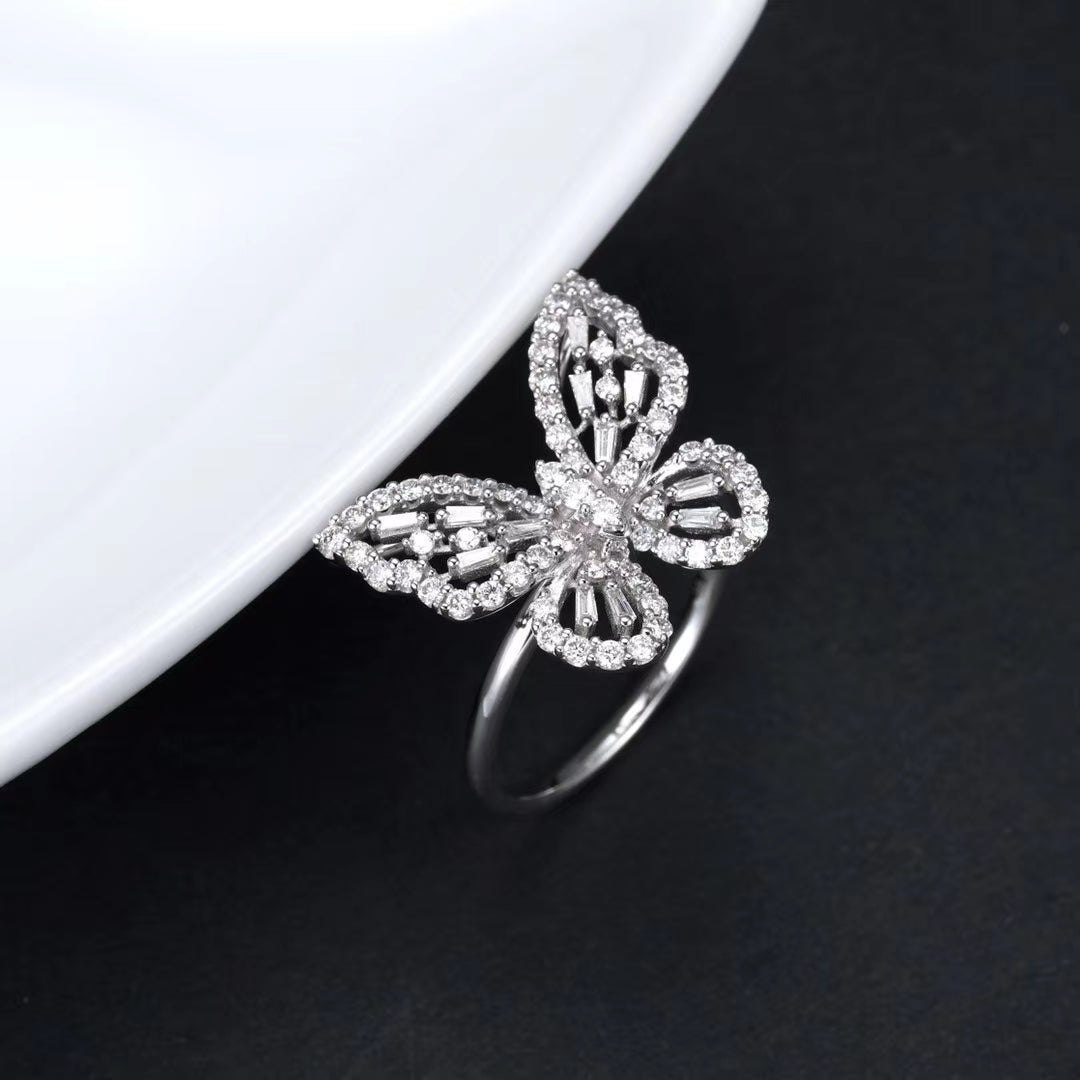 Exquisite Openwork Butterfly Ring - Fine Jewelry Collection - White Diamond Ring