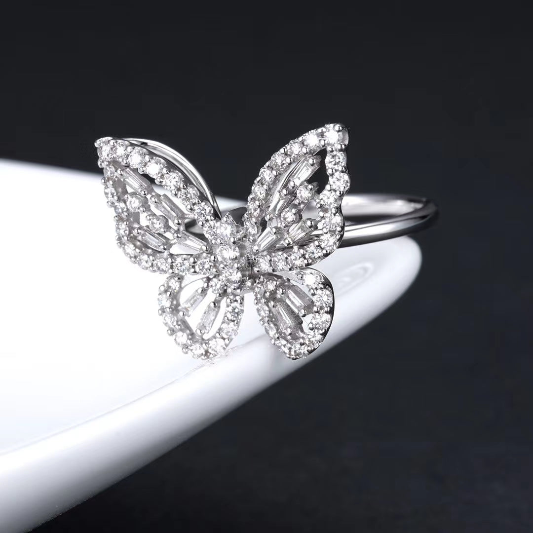 Exquisite Openwork Butterfly Ring - Fine Jewelry Collection - White Diamond Ring