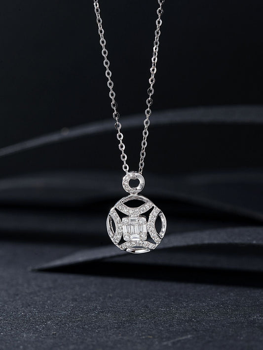 Exquisite Round Coin and Step-Cut Pendant Jewelry - White Diamond Pendant