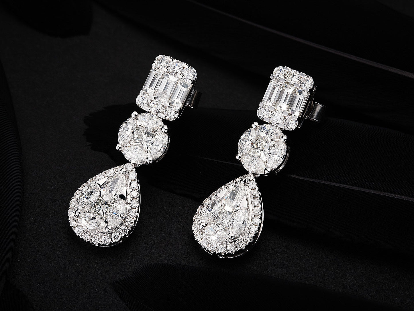 Exquisite Square-Round Drop Diamond Earrings Jewelry - Jeweler.Jewelry