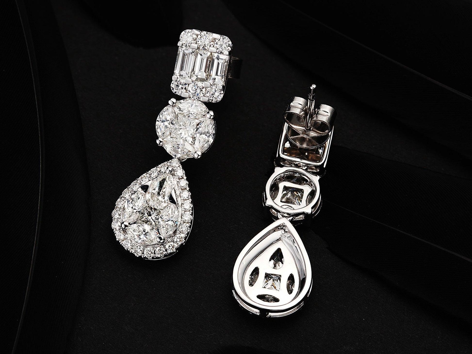 Exquisite Square-Round Drop Diamond Earrings Jewelry - Jeweler.Jewelry