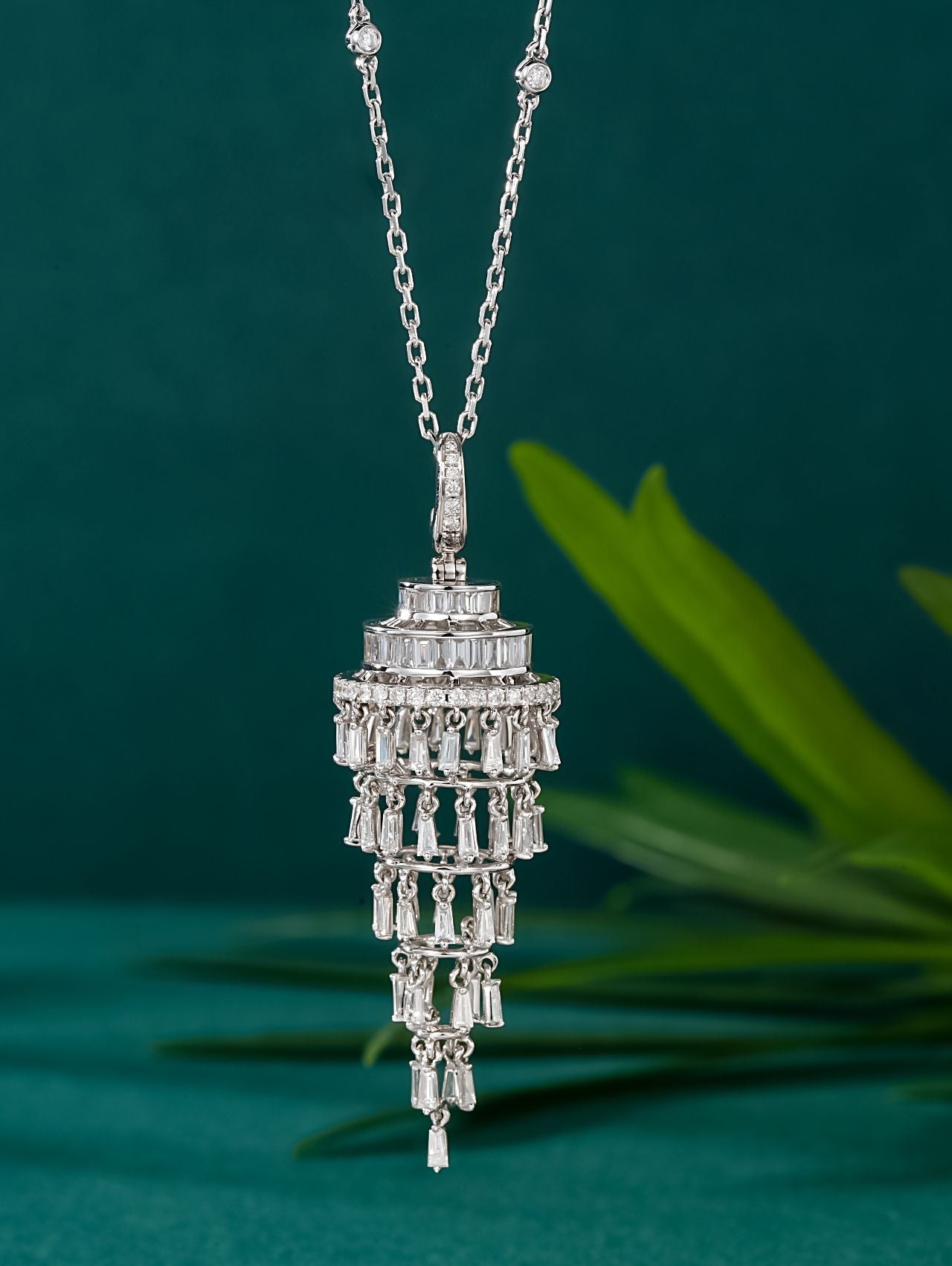 Exquisite T-Shaped Pendant with Fringe - Premium Jewelry - White Diamond Pendant