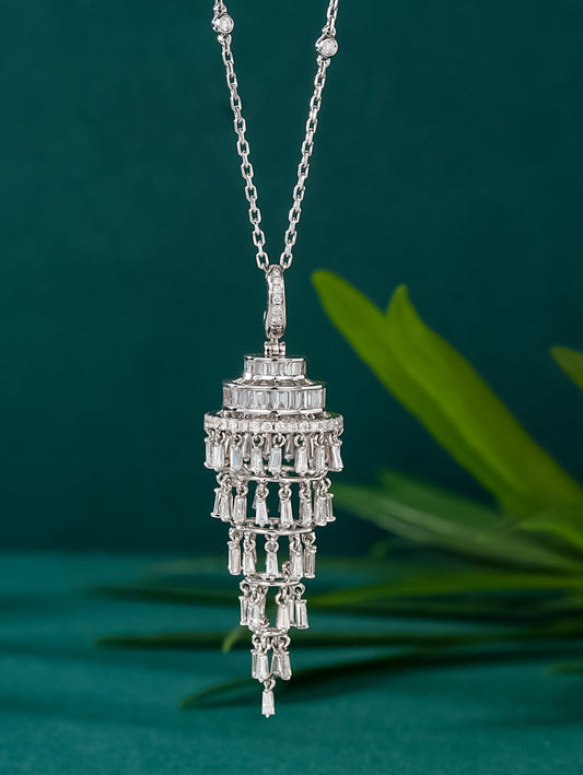 Exquisite T-Shaped Pendant with Fringe - Premium Jewelry - White Diamond Pendant