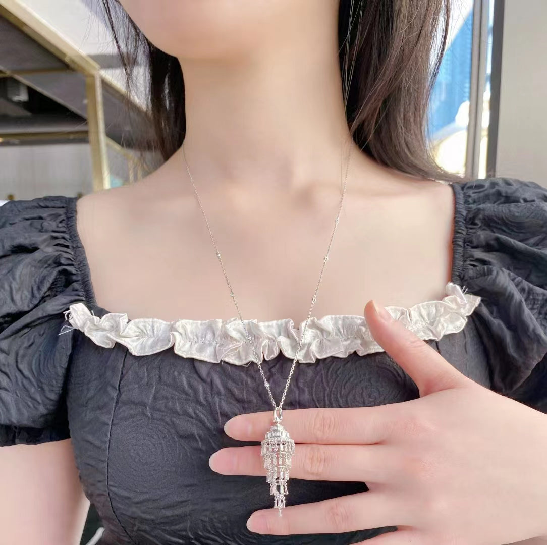 Exquisite T-Shaped Pendant with Fringe - Premium Jewelry - White Diamond Pendant