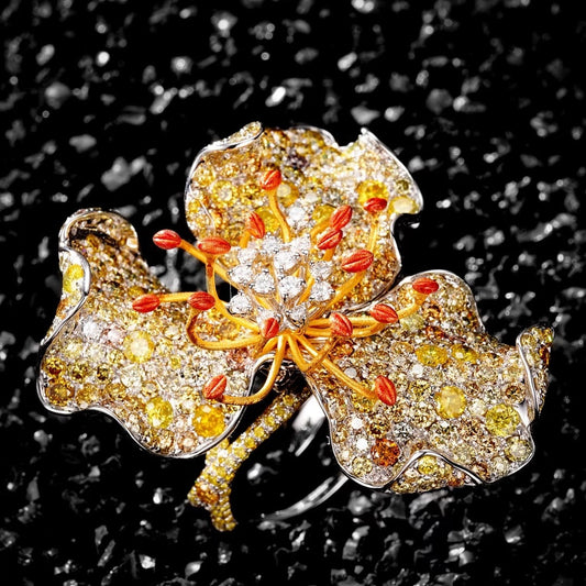 Exquisite Three-Piece Jewelry Set: Diamond Pendant Brooch and Ring - Yellow Diamond Pendant