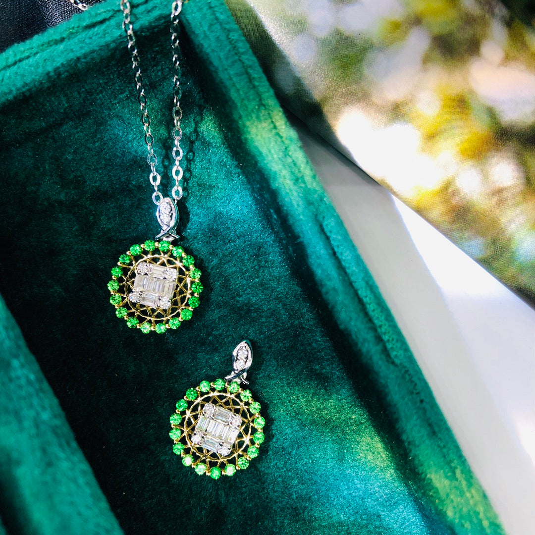 Exquisite Tsavorite and Diamond Pendant Necklace - Fine Jewelry - Chevrolet pendant