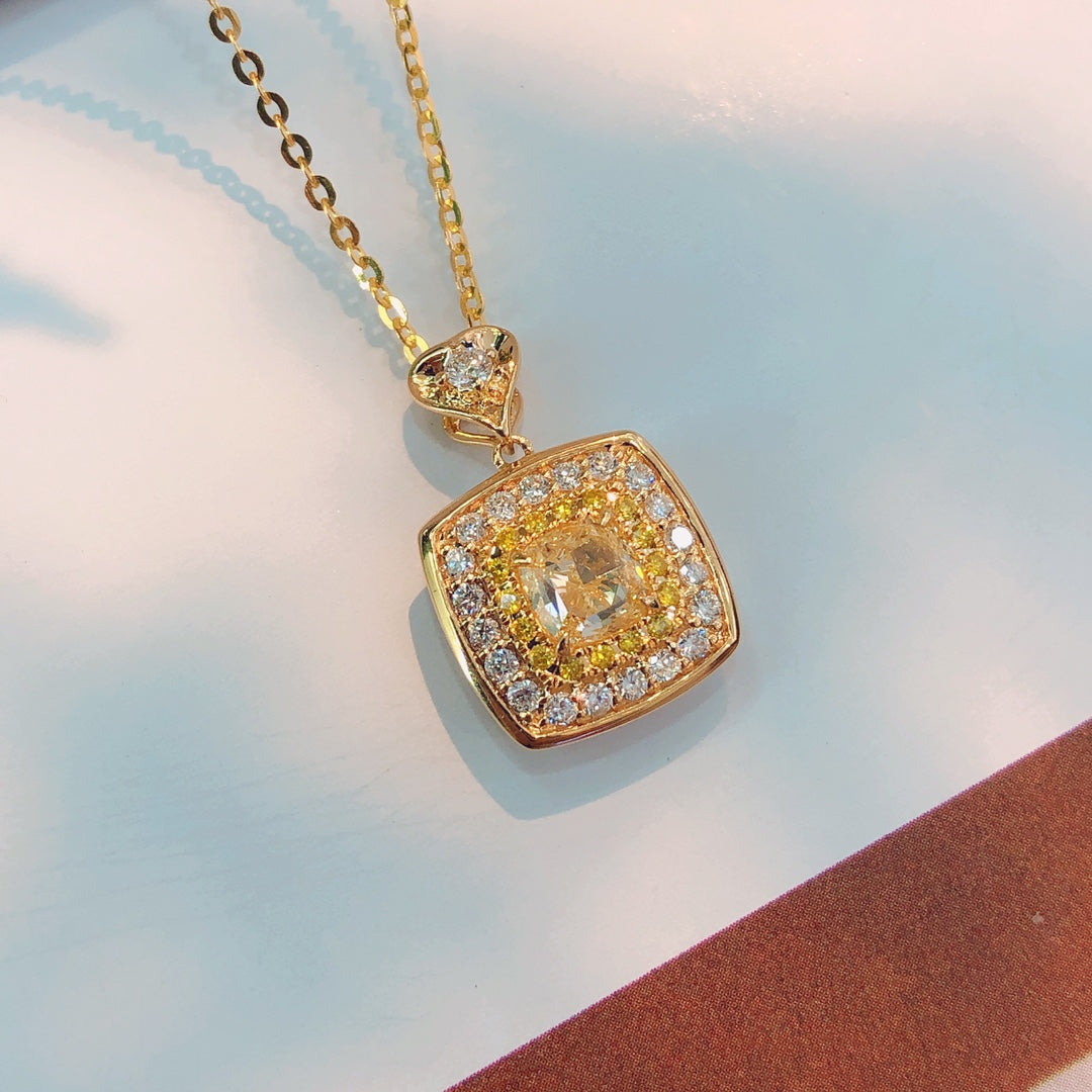 Fancy Yellow Diamond Square Sugar Love Pendant Necklace - Premium Jewelry - Yellow Diamond Pendant