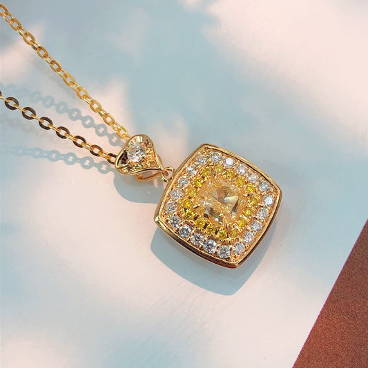 Fancy Yellow Diamond Square Sugar Love Pendant Necklace - Premium Jewelry - Yellow Diamond Pendant