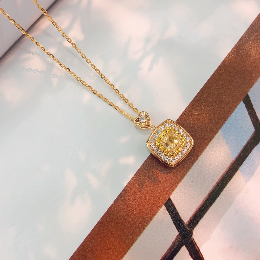 Fancy Yellow Diamond Square Sugar Love Pendant Necklace - Premium Jewelry - Yellow Diamond Pendant