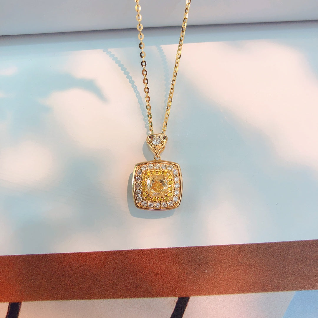 Fancy Yellow Diamond Square Sugar Love Pendant Necklace - Premium Jewelry - Yellow Diamond Pendant