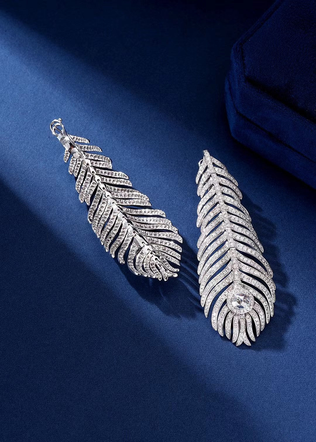 Feather Series Jewelry Set: Earrings & Ring - White Diamond Set System