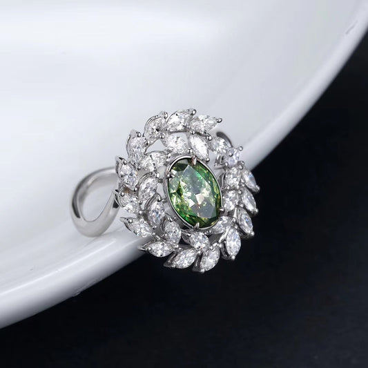 GIA Certified Green Diamond Peridot Leaf Ring - Luxury Jewelry - Green Diamond Ring