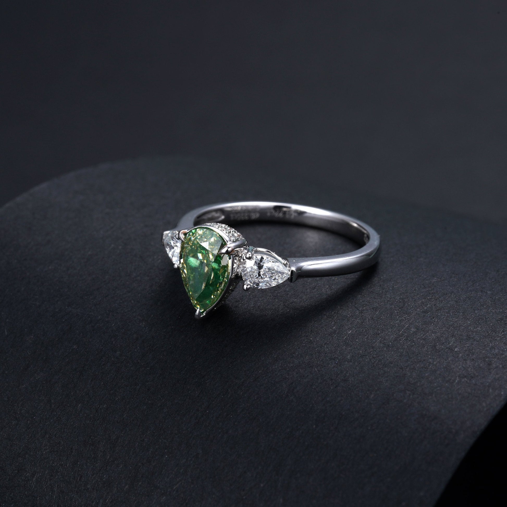 GIA Certified Green Diamond Three-Drop Ring - Luxurious Jewelry Collection - Green Diamond Ring