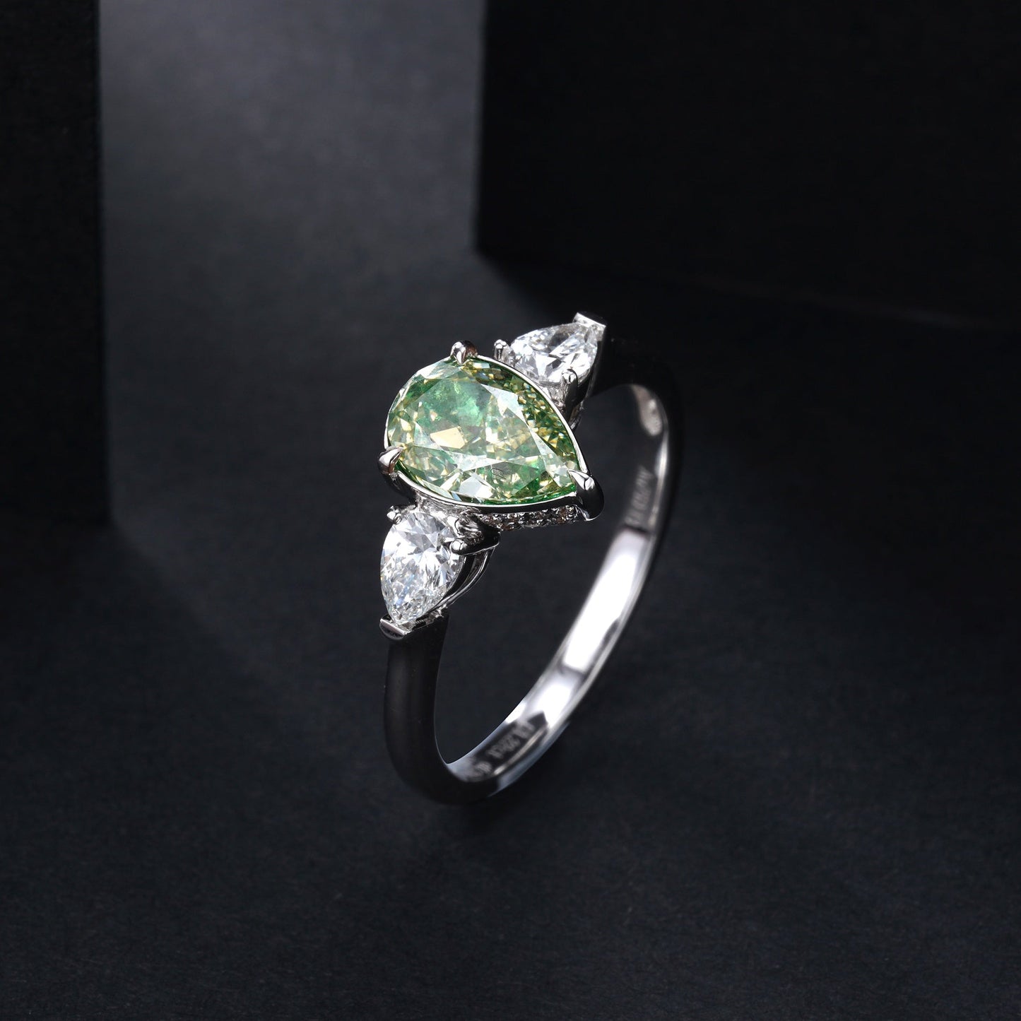 GIA Certified Green Diamond Three-Drop Ring - Luxurious Jewelry Collection - Green Diamond Ring