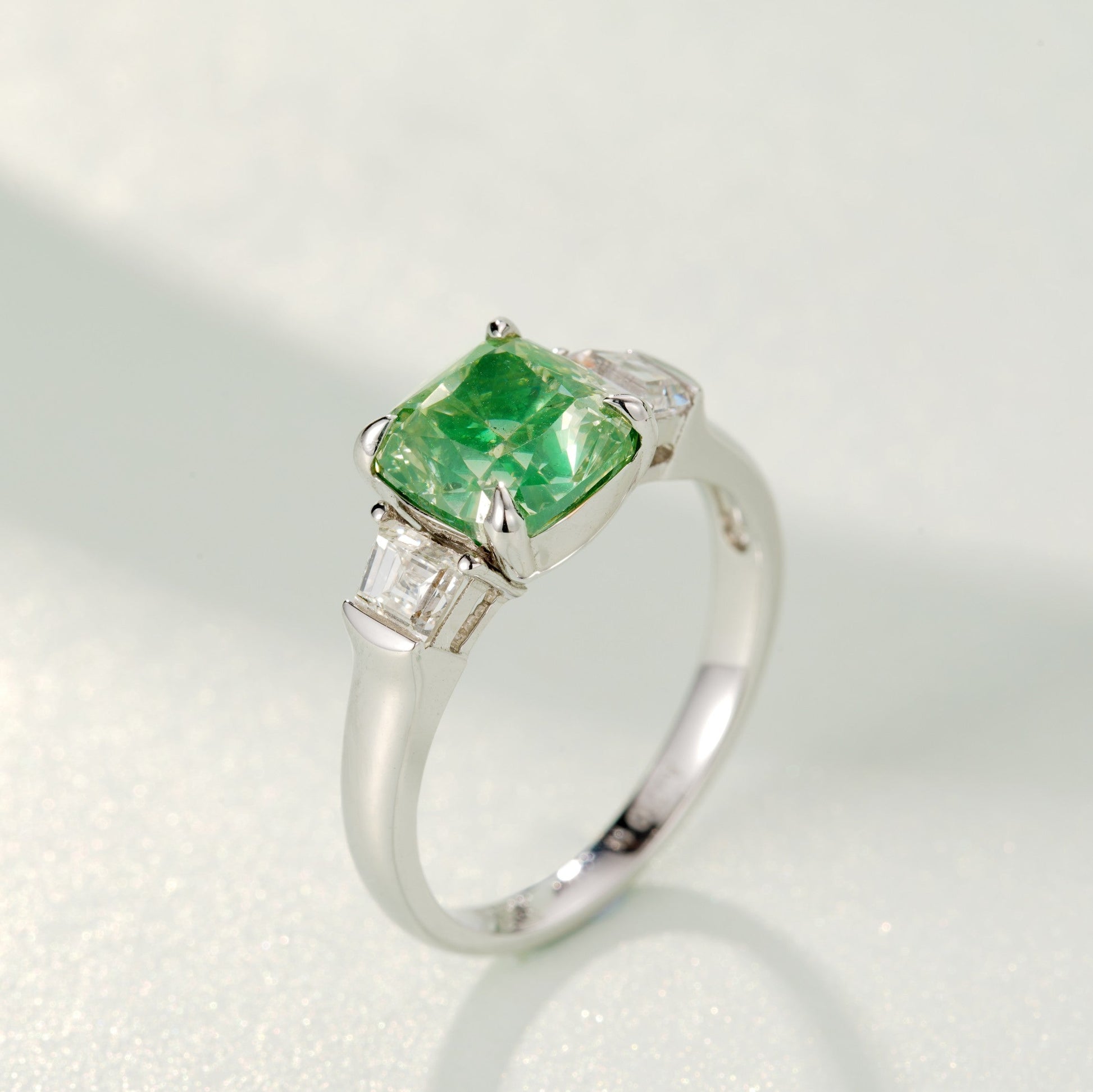 GIA Certified Square-Cut Emerald Diamond Ring - Exclusive Jewelry - Green Diamond Ring