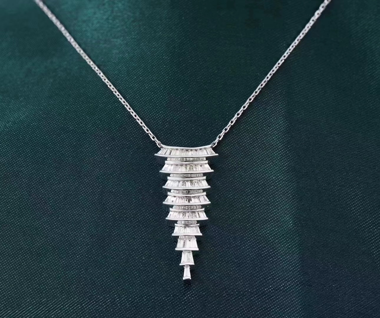 Glamorous Cascading Fringe Pendant Jewelry - White Diamond Pendant