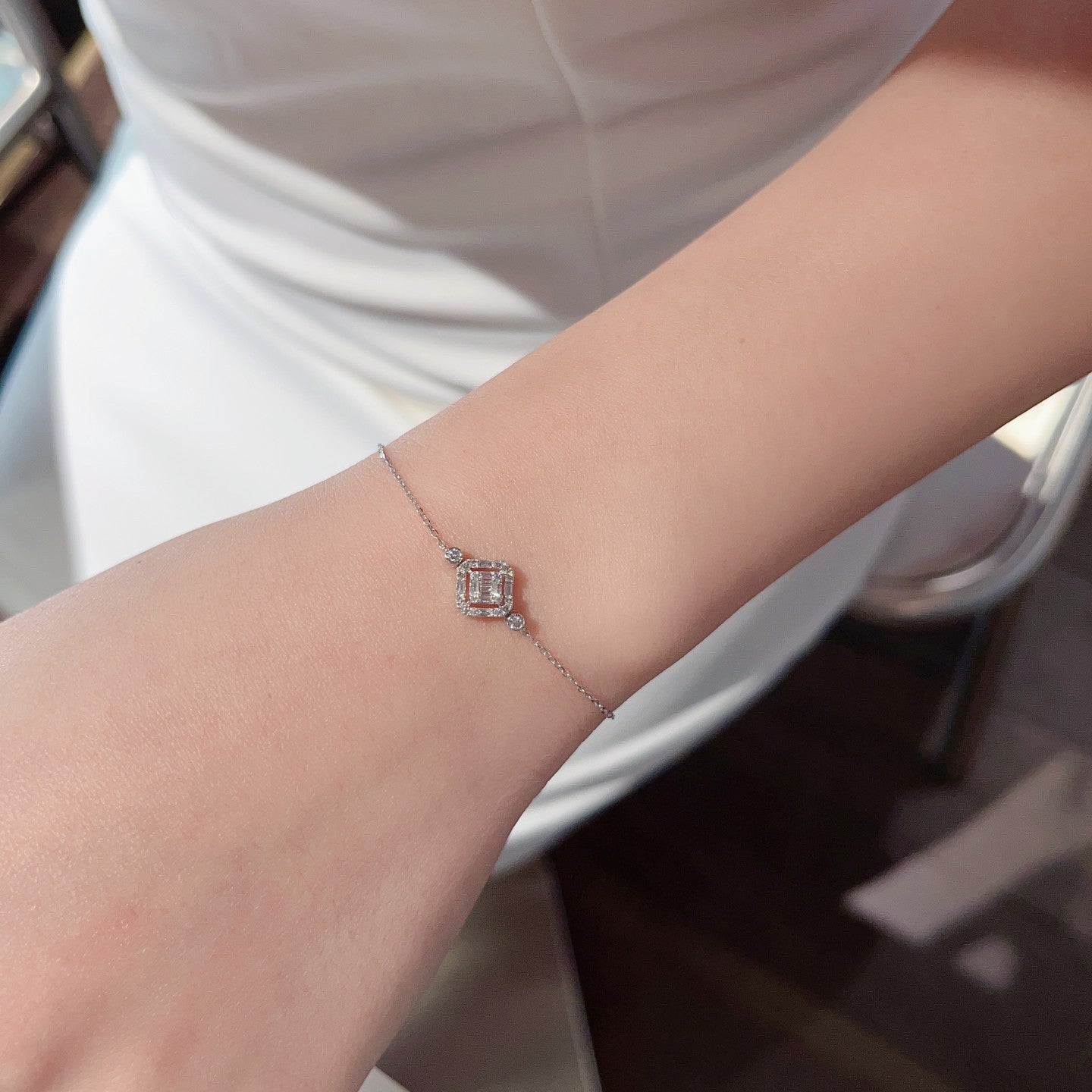 Glamorous Double Circle Tiny Ice Rock Candy Bracelet - Fine Jewelry - White Diamond Bracelet