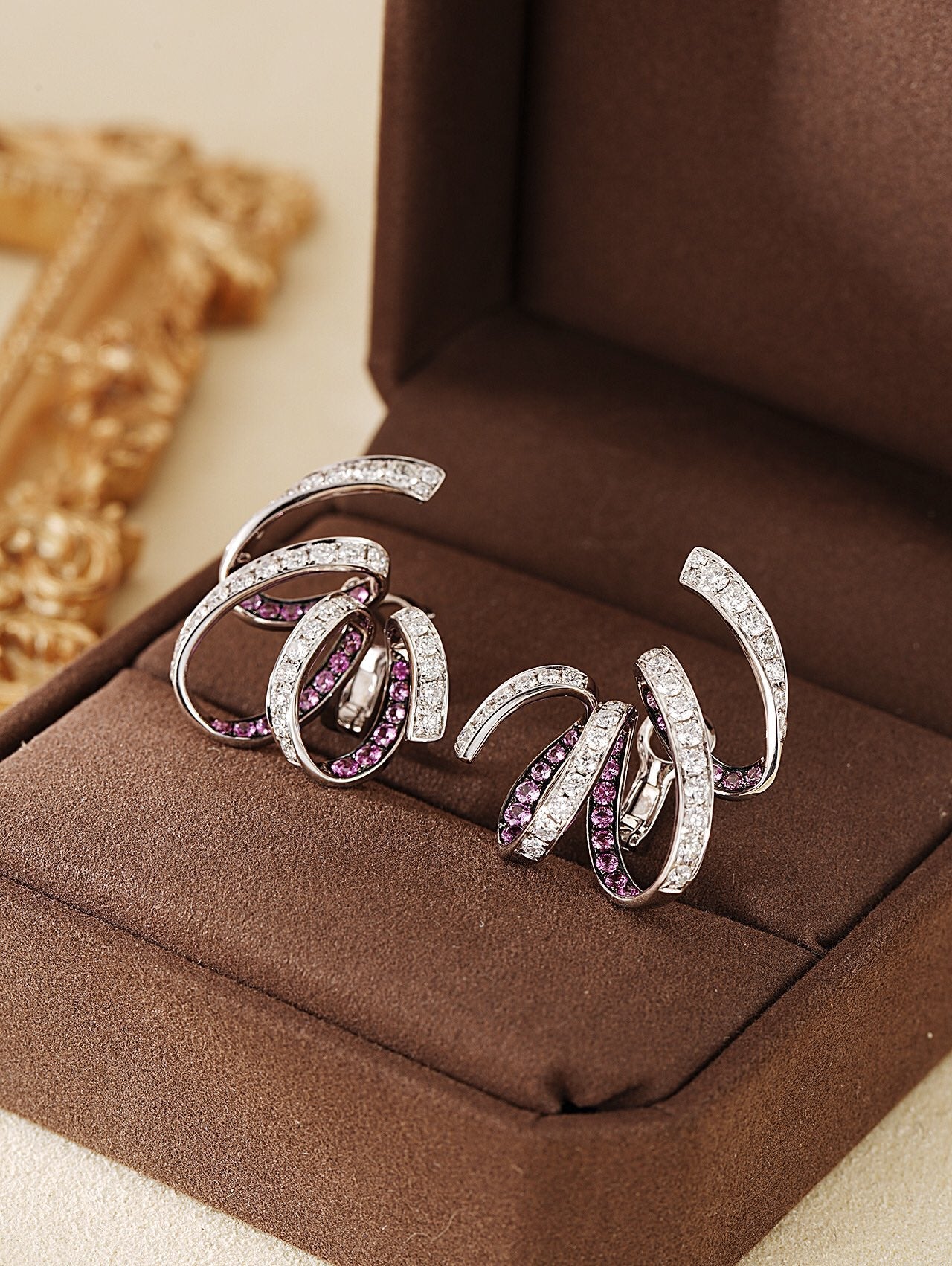 Glamorous Pink Sapphire Silk Ribbon Earrings - Luxury Jewelry - Jeweler.Jewelry