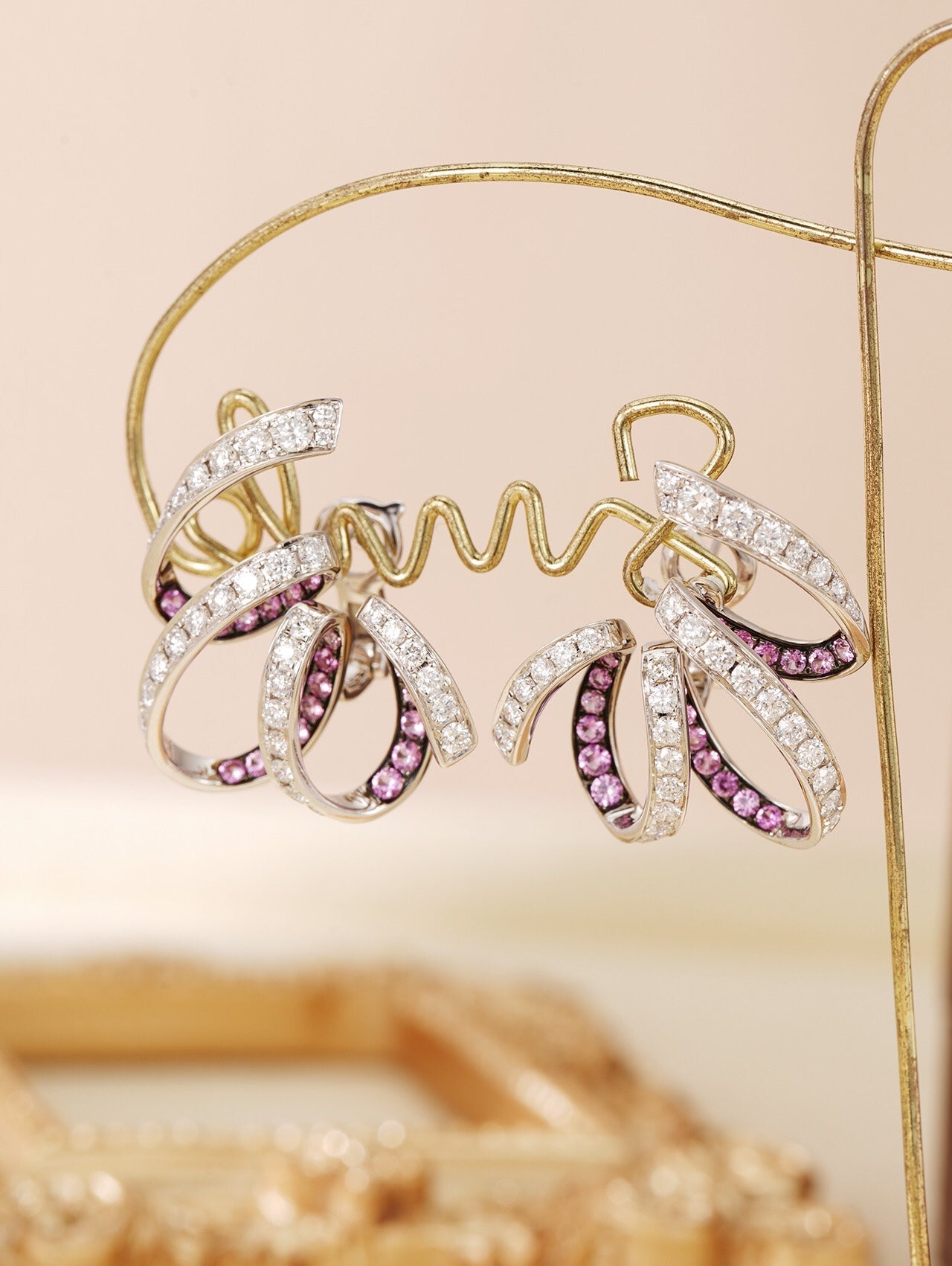 Glamorous Pink Sapphire Silk Ribbon Earrings - Luxury Jewelry - Jeweler.Jewelry