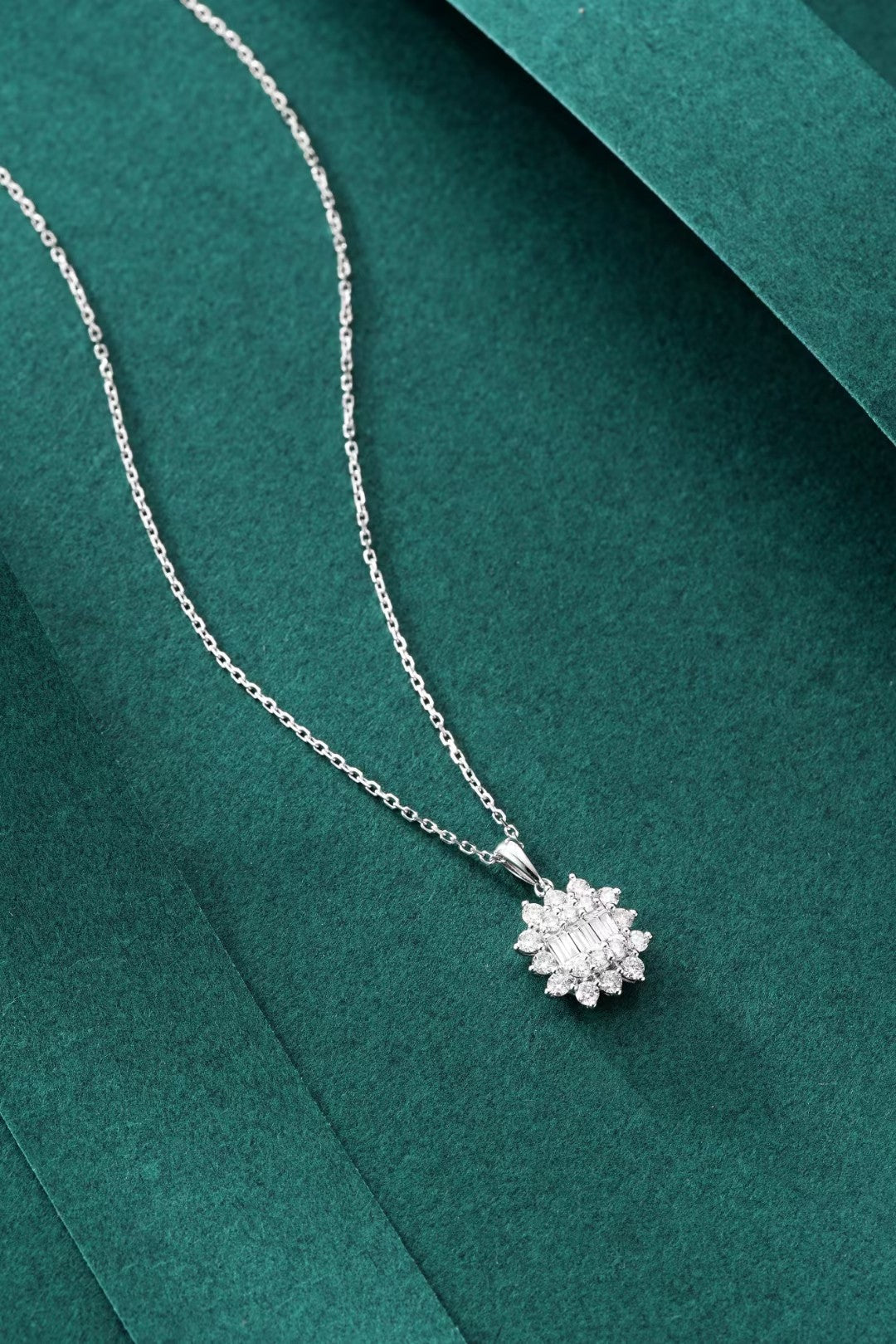 Glamorous Round Diamond Pendant with Ice-Sugar Border - Luxury Jewelry - White Diamond Pendant