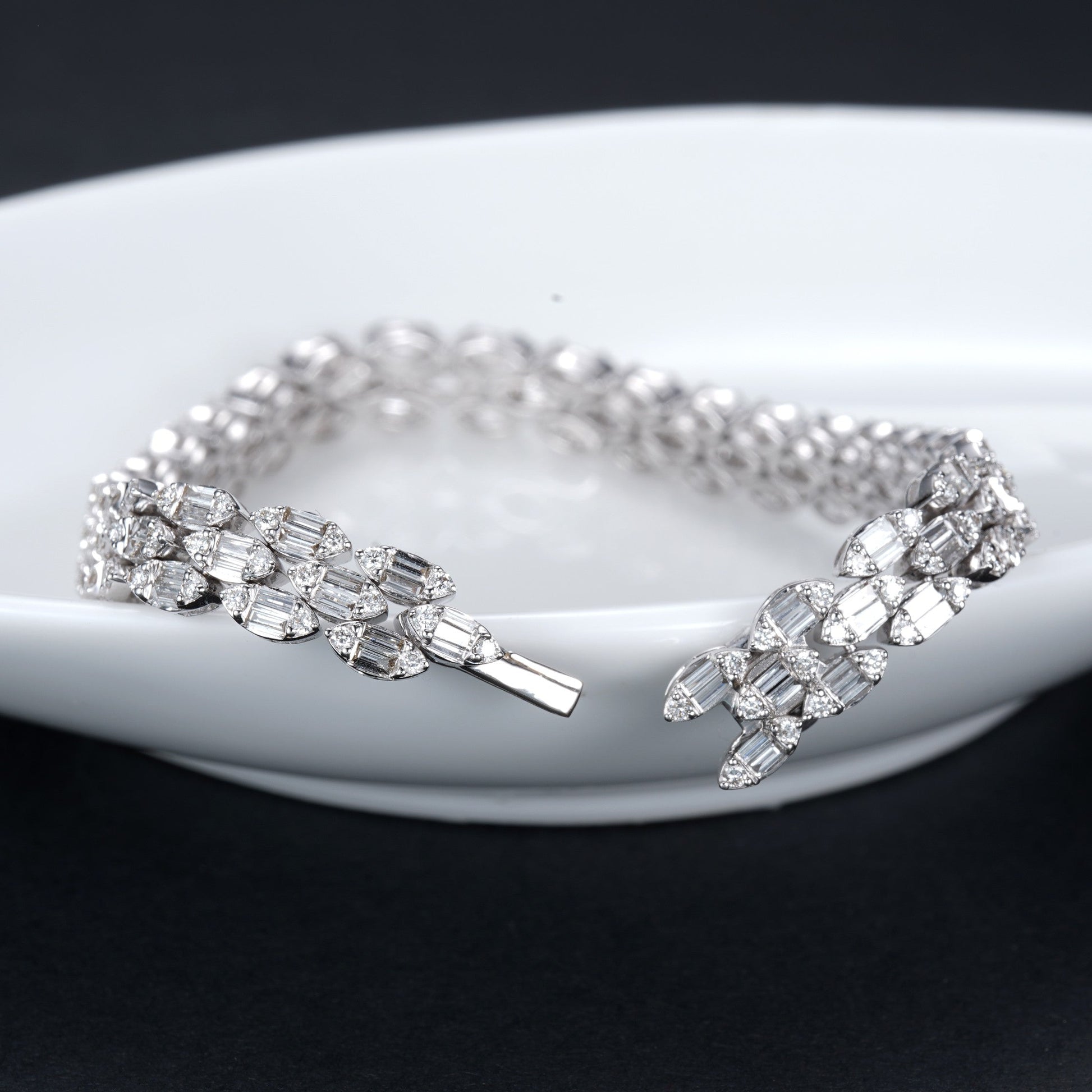 Glamorous Three-Row Diamond Bracelet - Exquisite Jewelry Piece - White Diamond Bracelet