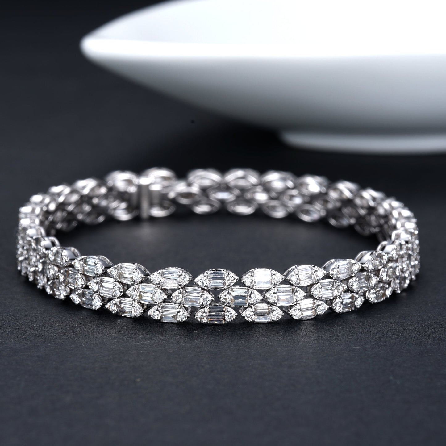 Glamorous Three-Row Diamond Bracelet - Exquisite Jewelry Piece - White Diamond Bracelet