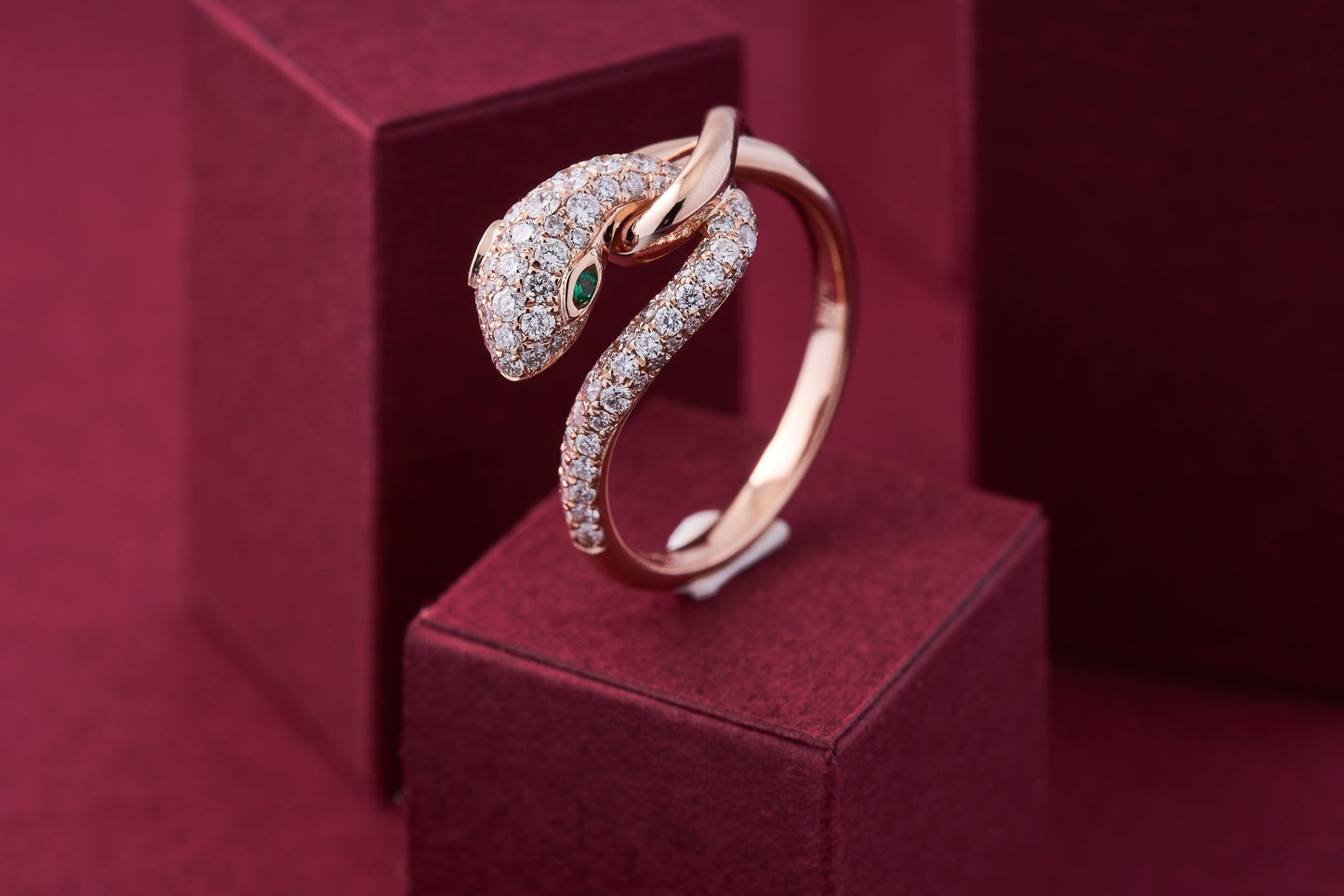 Glittering Gold Snake Ring - Premium Jewelry Collection - White Diamond Ring