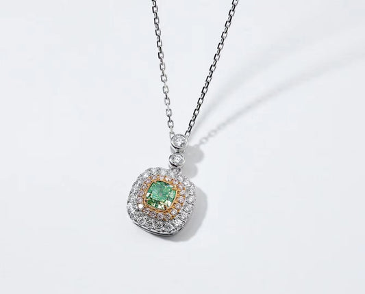 Green Diamond Pendant with Surrounding Diamonds - Premium Jewelry - Green Diamond Pendant