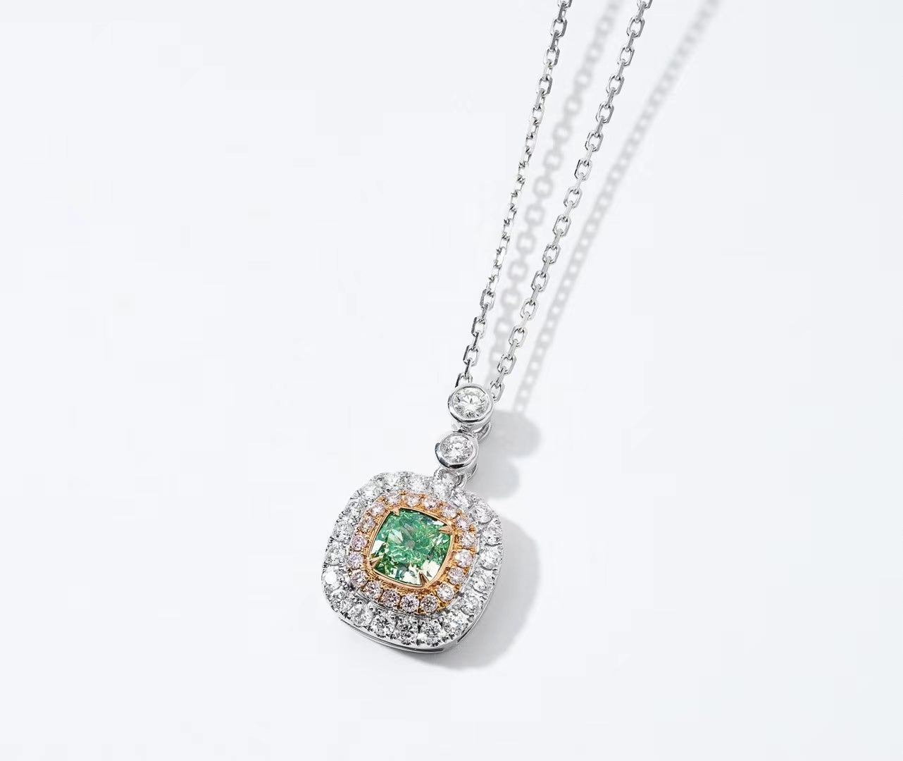 Green Diamond Pendant with Surrounding Diamonds - Premium Jewelry - Green Diamond Pendant