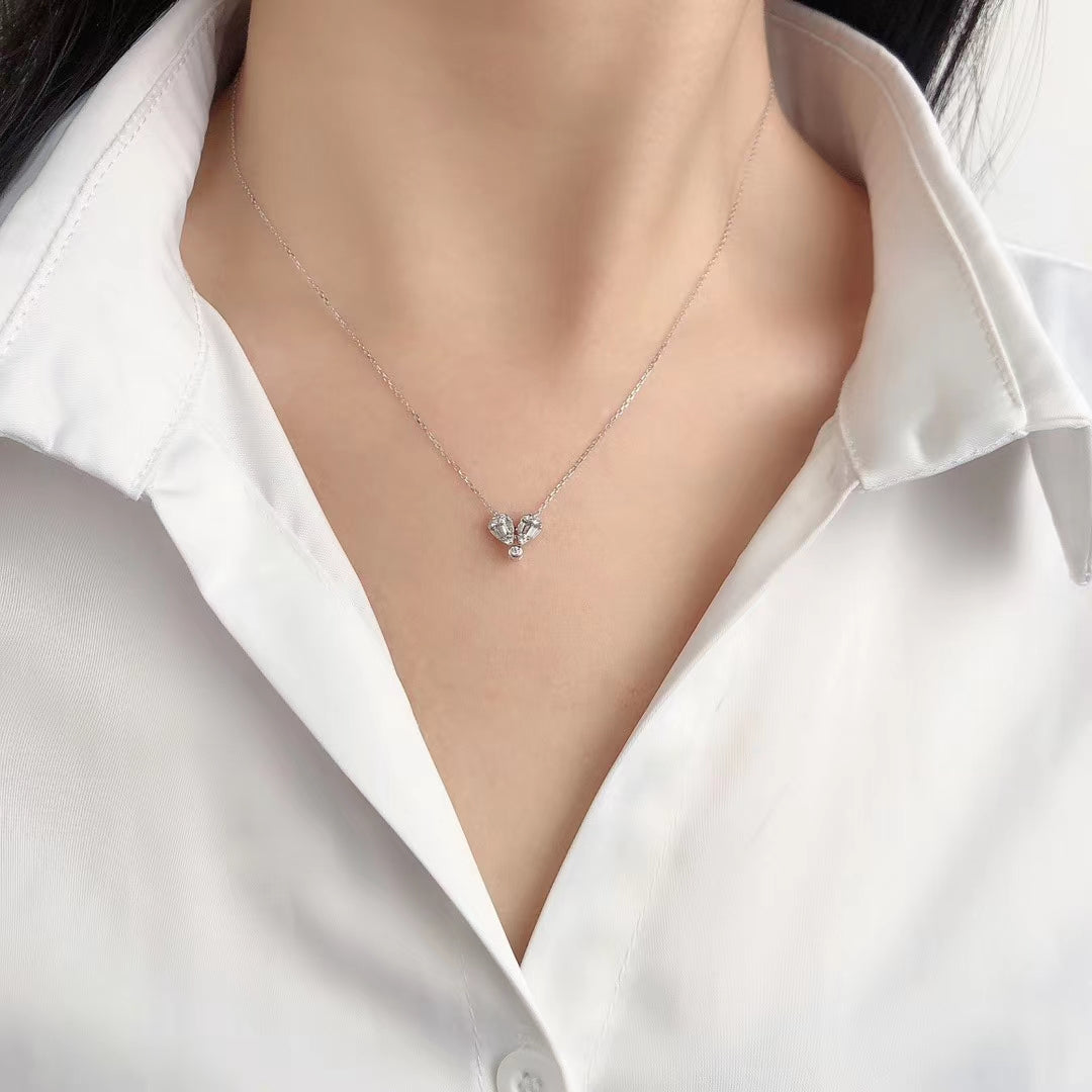 Heart Pendant Necklace (Two-Way Wear) - Elegant Jewelry Choice - White Diamond Pendant