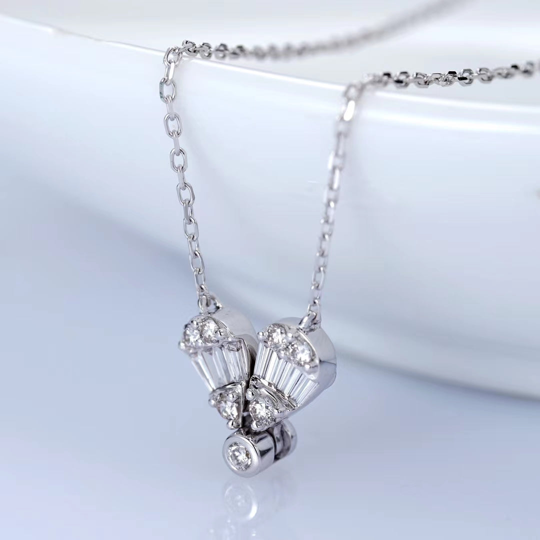 Heart Pendant Necklace (Two-Way Wear) - Elegant Jewelry Choice - White Diamond Pendant