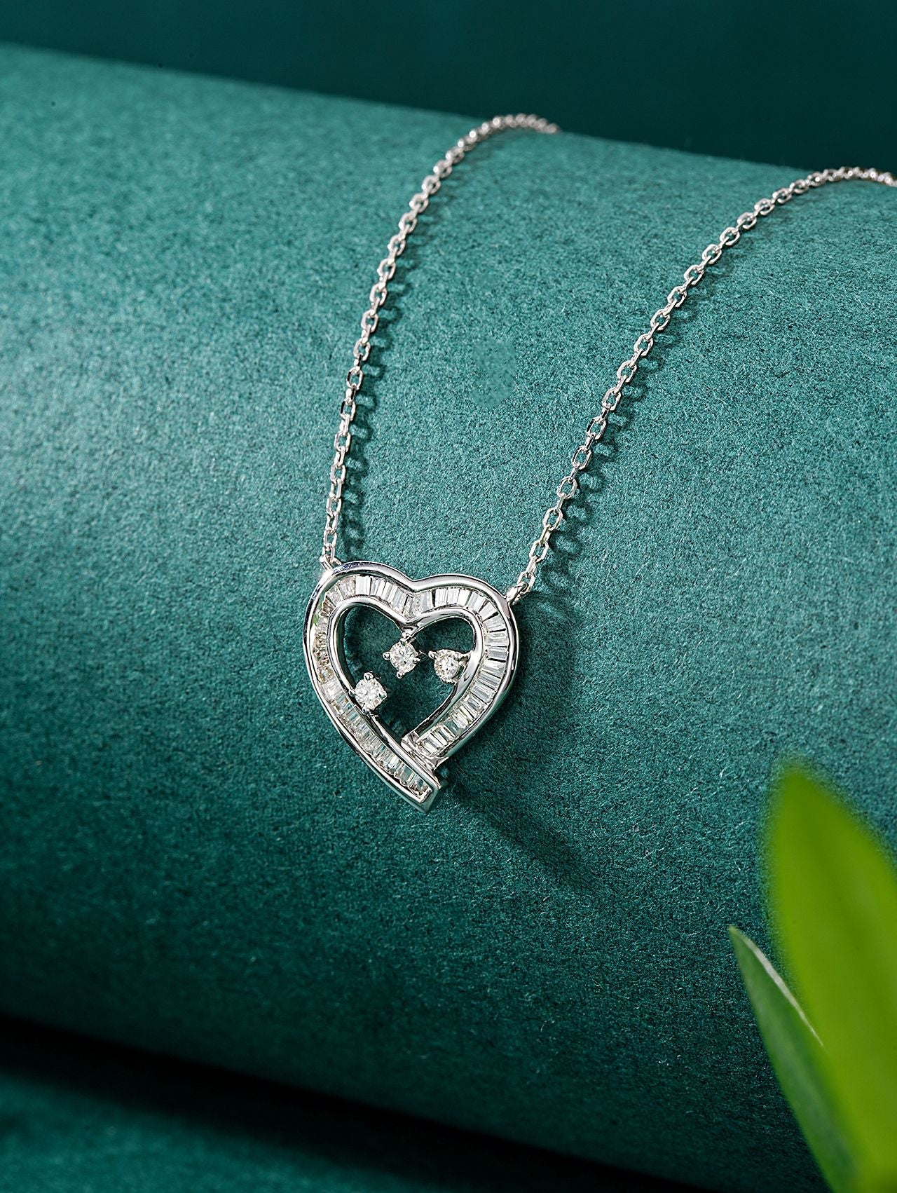 Heart Pendant with Three Sparkling Round Diamonds - Elegant Jewelry Choice - White Diamond Pendant