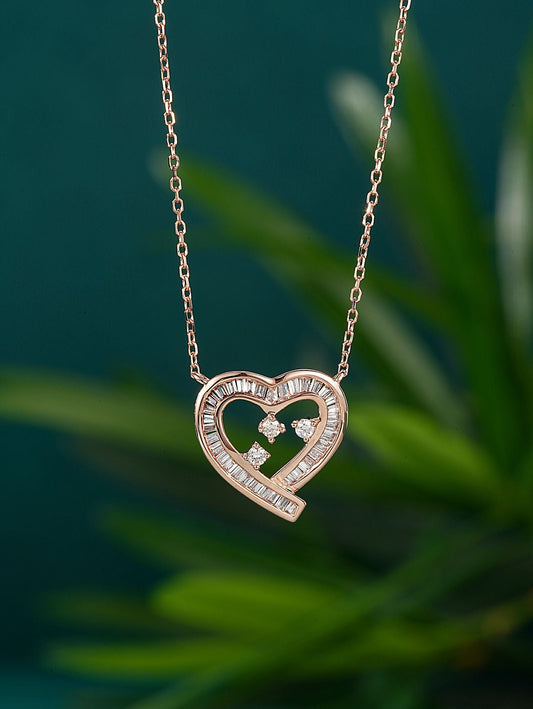 Heart Pendant with Three Sparkling Round Diamonds - Elegant Jewelry Choice - White Diamond Pendant