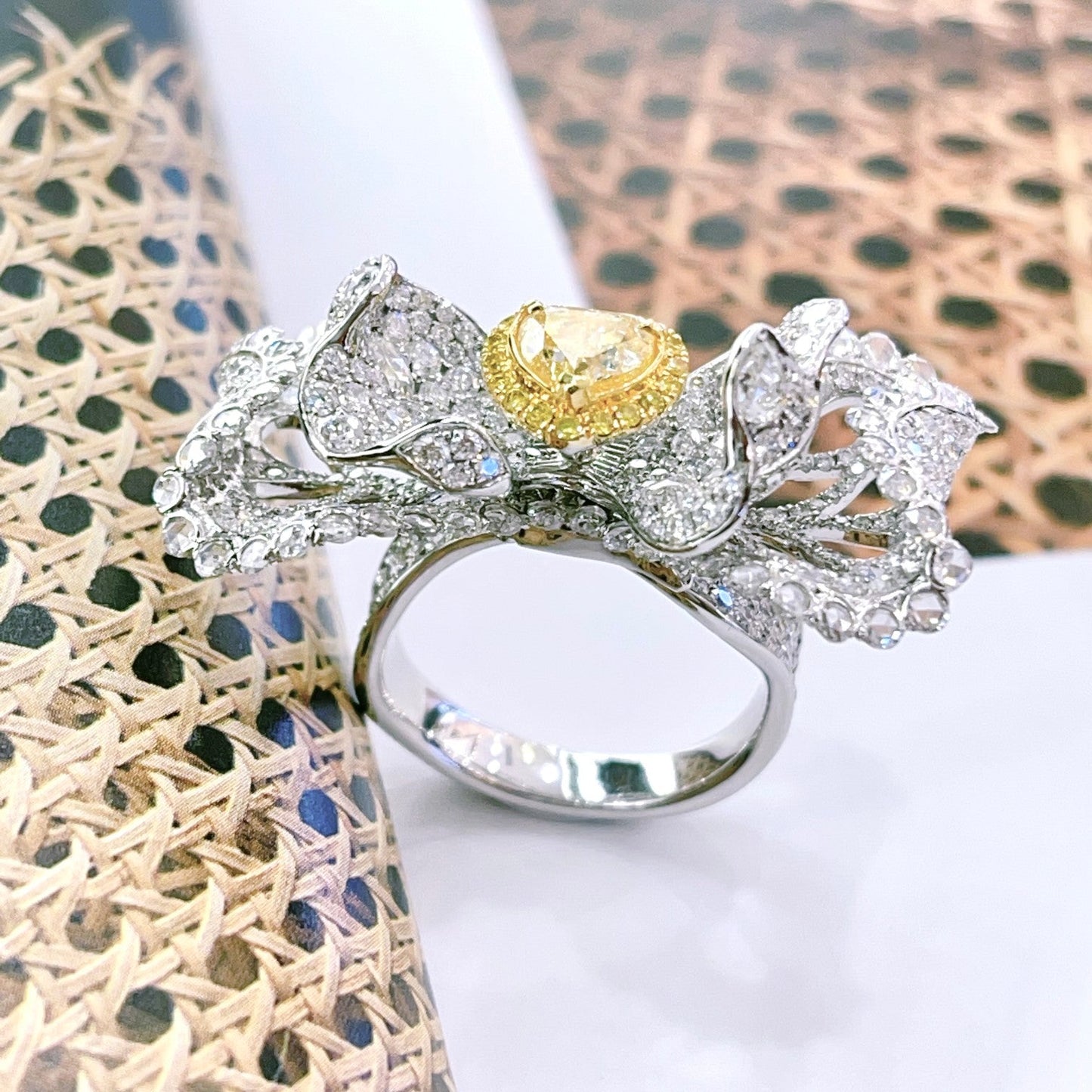 Heart-Shaped Diamond Bowtie Ring - Exquisite Jewelry Piece - Yellow Diamond Ring