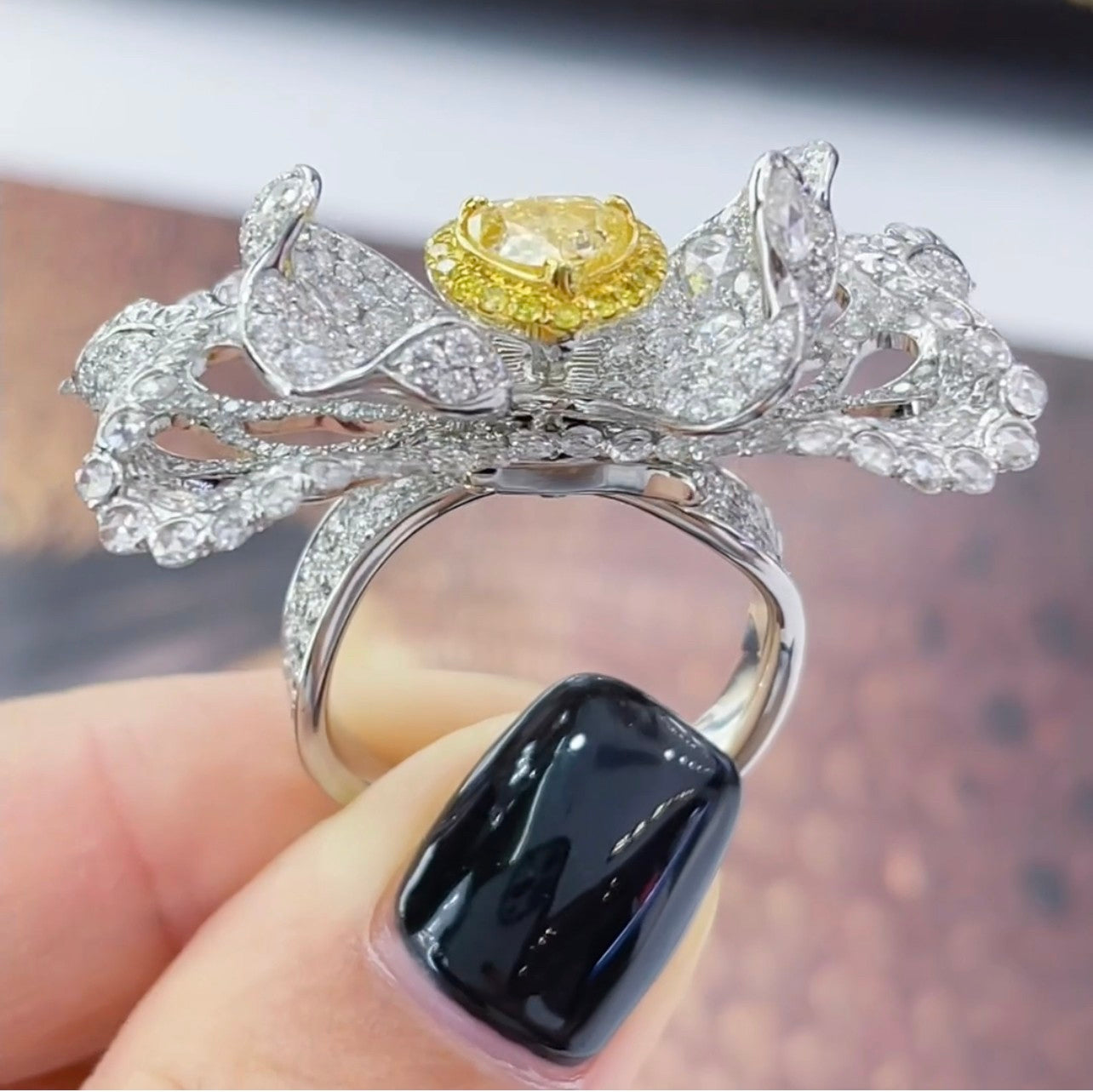 Heart-Shaped Diamond Bowtie Ring - Exquisite Jewelry Piece - Yellow Diamond Ring