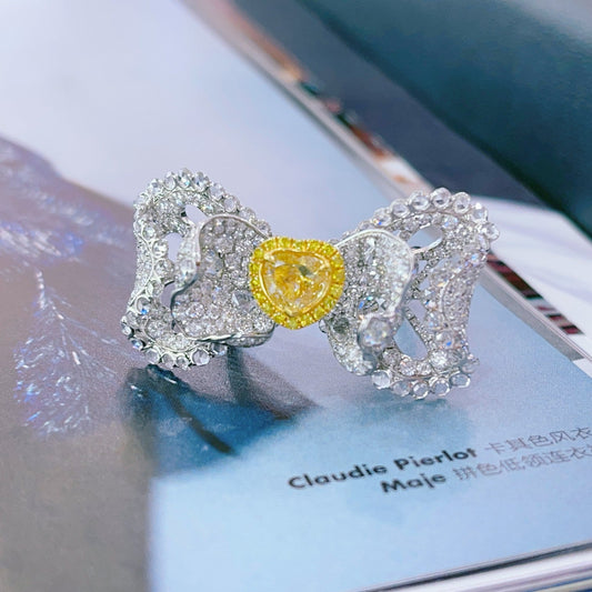 Heart-Shaped Diamond Bowtie Ring - Exquisite Jewelry Piece - Yellow Diamond Ring