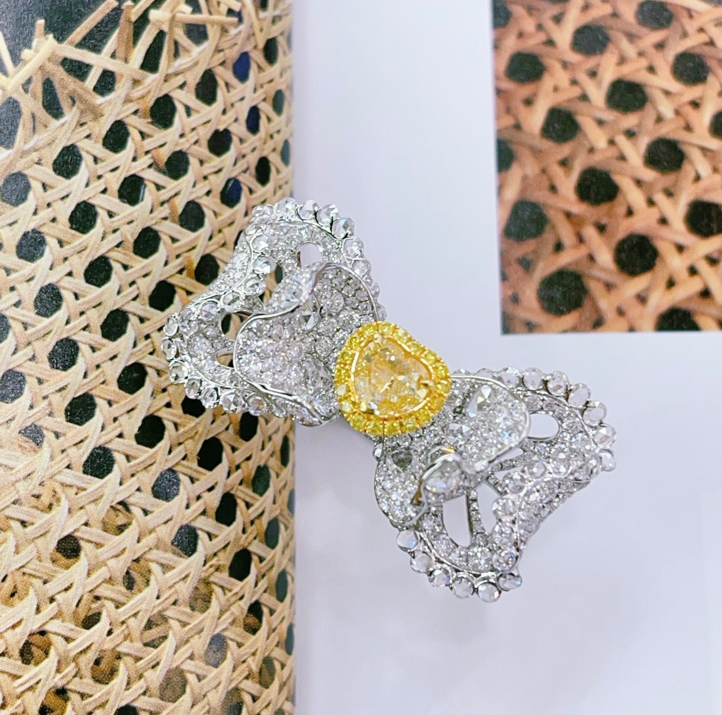 Heart-Shaped Diamond Bowtie Ring - Exquisite Jewelry Piece - Yellow Diamond Ring