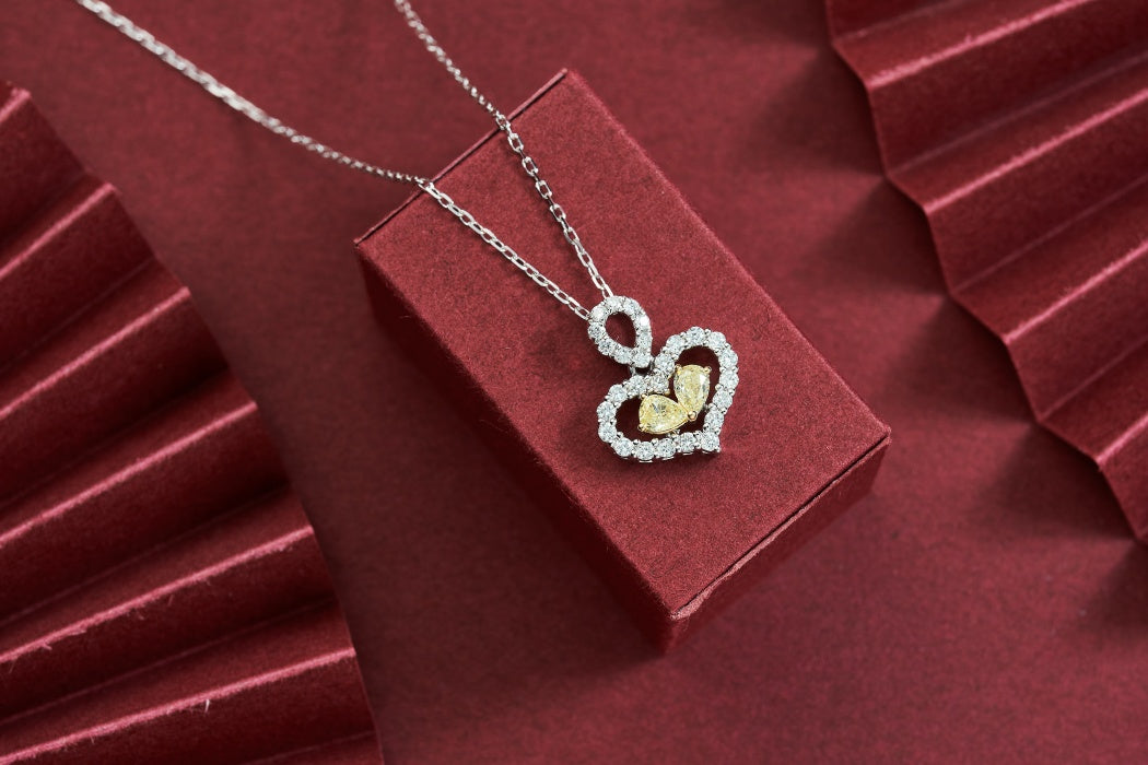 Heart-Shaped Diamond Duo Set Jewelry: Pendant & Earrings - Yellow Diamond Pendant