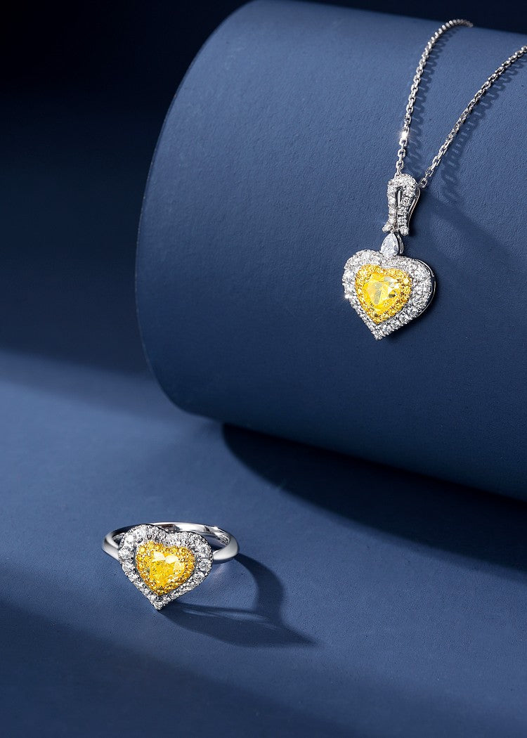 Heart-shaped Diamond Pendant Ring - A Sparkling Jewelry Gem - Yellow Diamond Ring