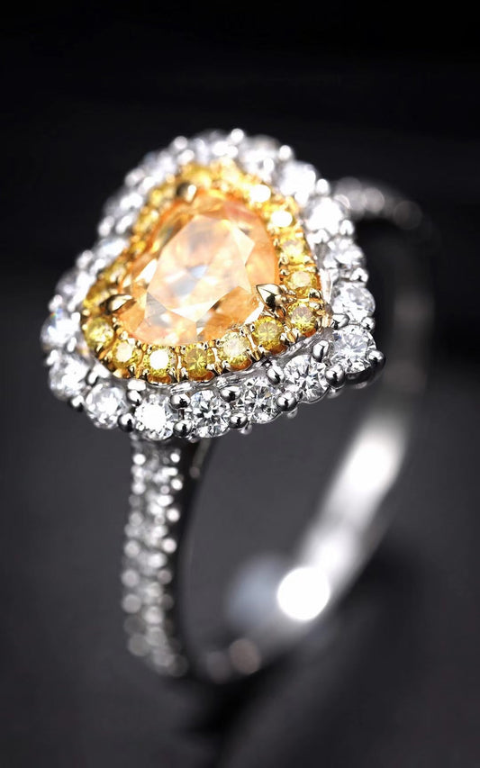 Heart-shaped Diamond Ring with 1.000ct Center Stone - Premium Jewelry - Yellow Diamond Ring