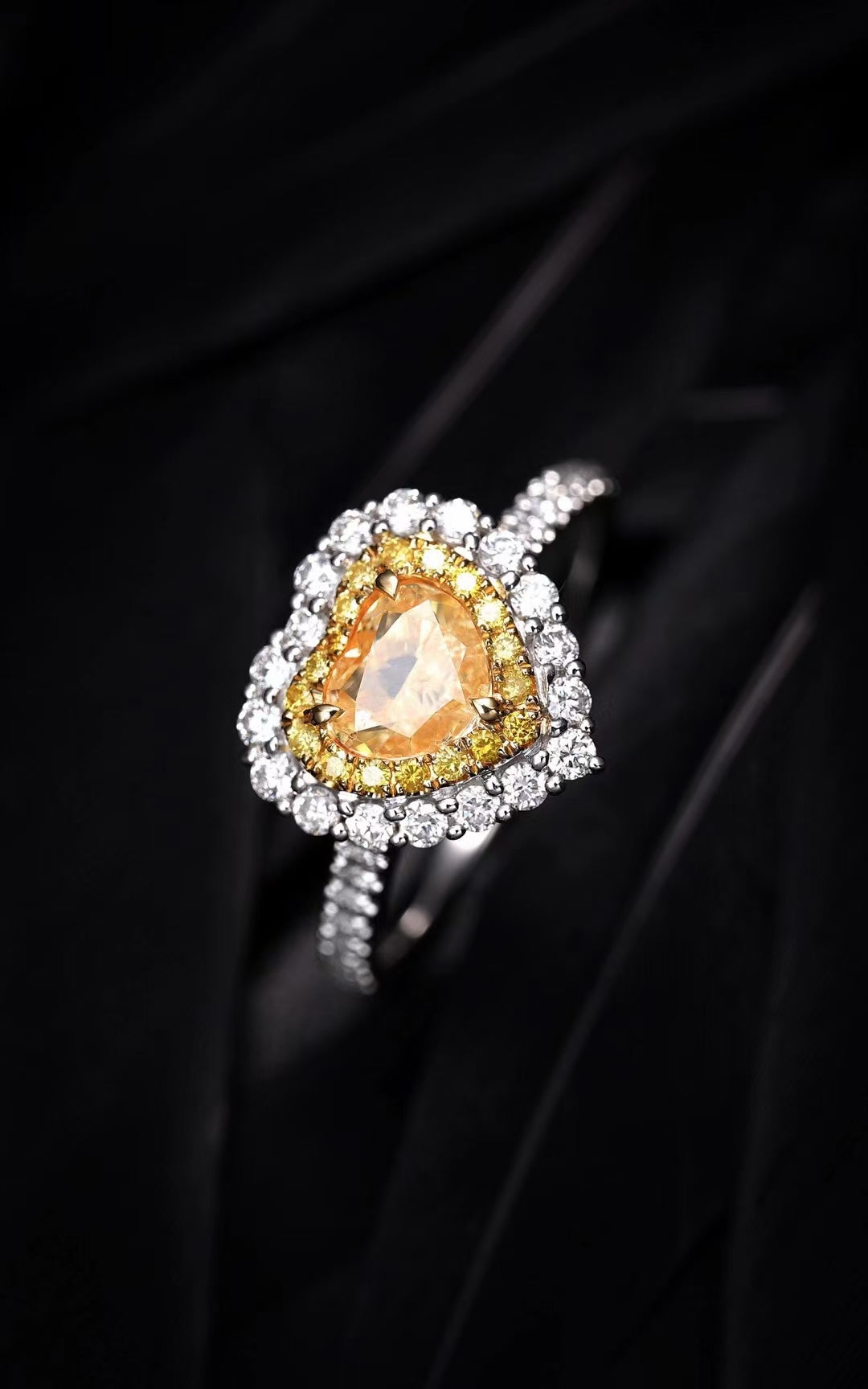 Heart-shaped Diamond Ring with 1.000ct Center Stone - Premium Jewelry - Yellow Diamond Ring