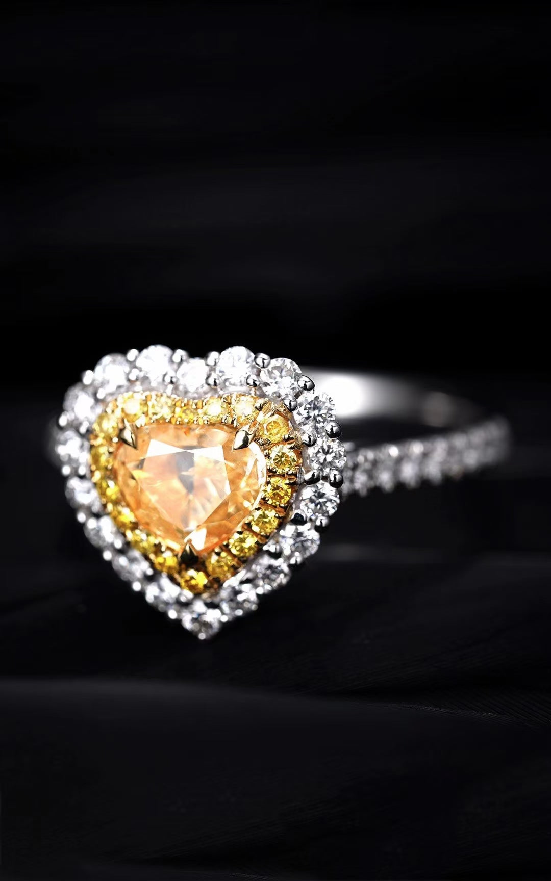 Heart-shaped Diamond Ring with 1.000ct Center Stone - Premium Jewelry - Yellow Diamond Ring